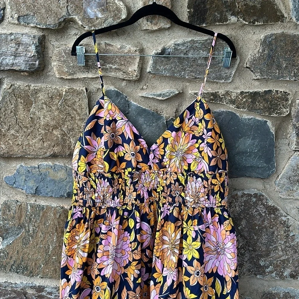 NWT JCrew V-neck smocked-waist cotton poplin dress in dusk floral size 22